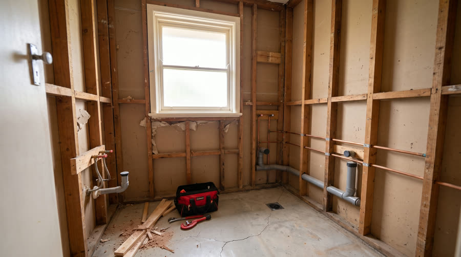 Exposed plumbing pipework during a drain and pipe job