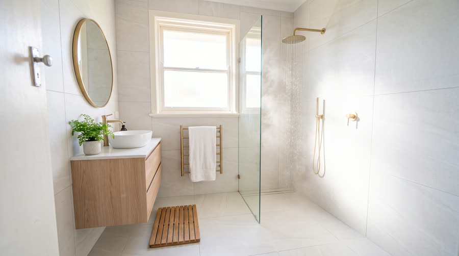 A finished, freshly renovated bathroom